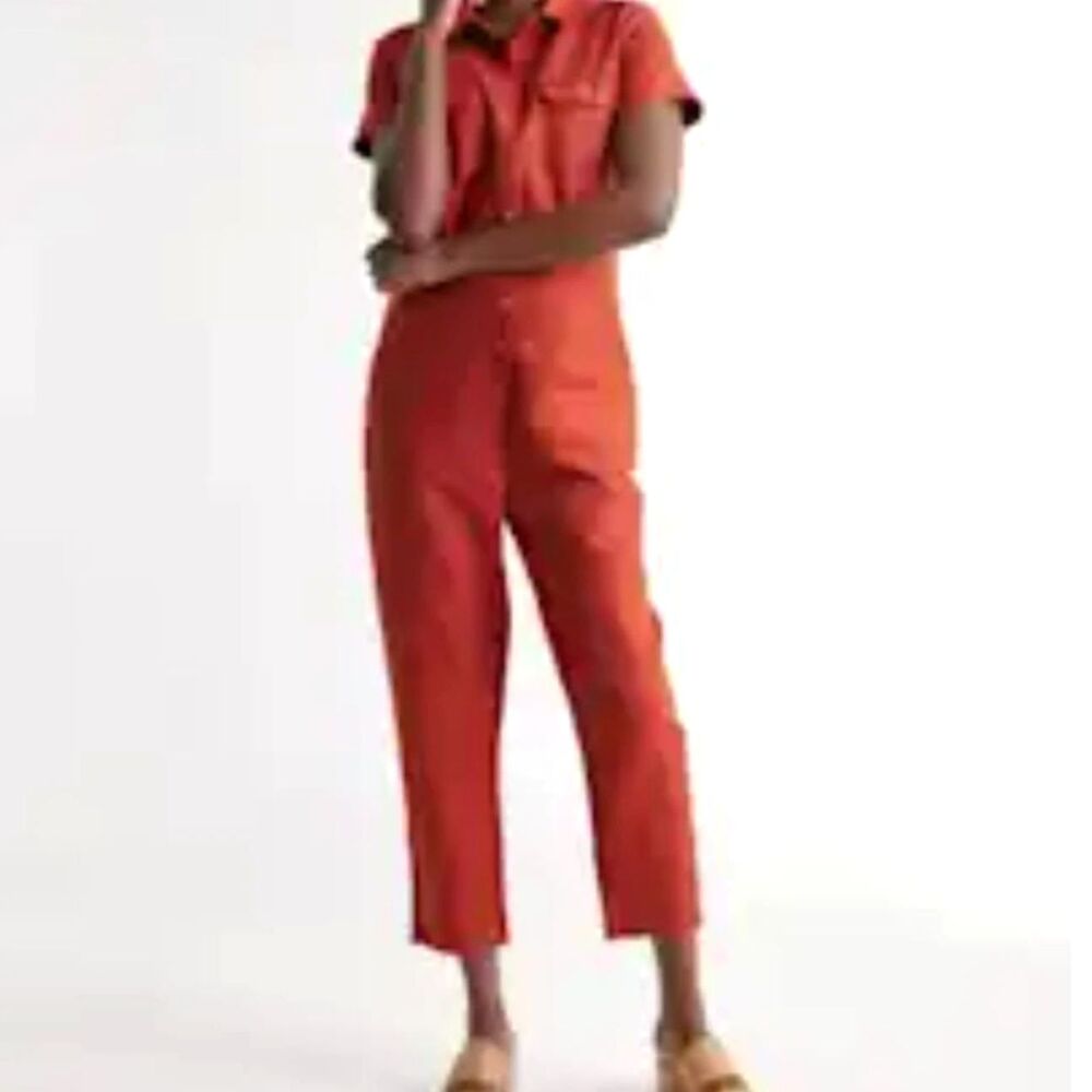 NWT Quince Rust Red Cotton Linen Twill Short Sleeve Coverall Jumpsuit - Large